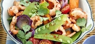 Süßkartoffel-Pfanne mit Garnelen