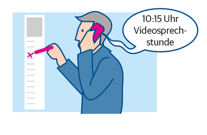Illustration Mann Termin Videosprechstunde