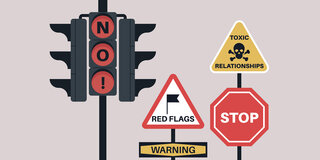 Eine Illustration zeigt mehrere Warnschilder, die auf Gefahren hinweisen.
