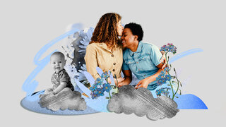 Eine Illustration zeigt ein gleichgeschlechtliches Paar und ein Baby.