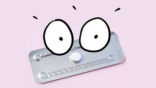 Eine Illustration zeigt eine „Pille danach“ mit großen Augen.