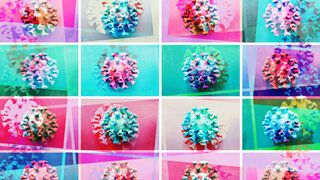 Eine Bild mit unterschiedlich eingefärbten Viren symbolisiert die fortwährende Mutation.