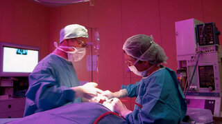 Ärzte im OP-Saal führen Schlauch ein zur Magenspiegelung