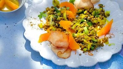 Berglinsen-Salat mit Orangen-Dressing