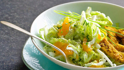 Chinakohl-Salat mit Putenfilet-Streifen