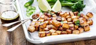 Vegan Sojaprodukte Tofu Würfel Limette Lebensstil Bohne
