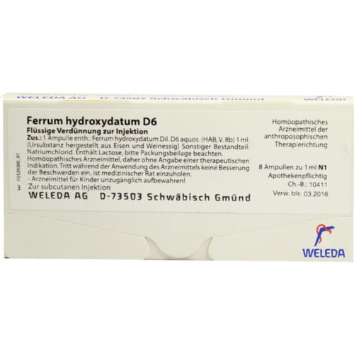 Verpackungsbild(Packshot) von FERRUM HYDROXYDATUM D 6 Ampullen