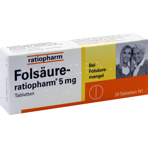 Verpackungsbild(Packshot) von FOLSÄURE-RATIOPHARM 5 mg Tabletten