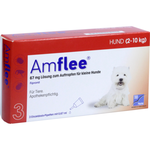 Verpackungsbild(Packshot) von AMFLEE 67 mg Spot-on Lsg.f.kleine Hunde 2-10kg