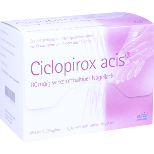 Verpackungsbild(Packshot) von CICLOPIROX acis 80 mg/g wirkstoffhalt.Nagellack