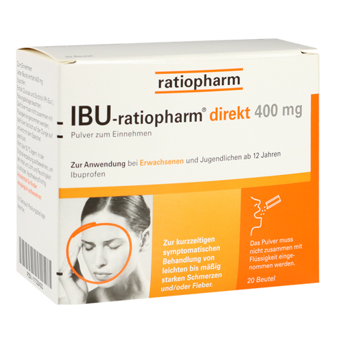 Verpackungsbild(Packshot) von IBU-RATIOPHARM direkt 400 mg Pulver zum Einnehmen