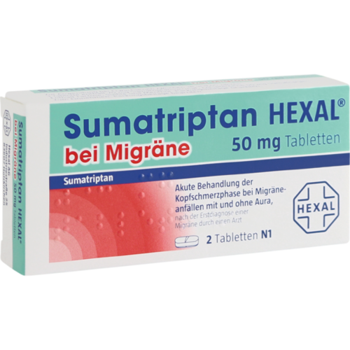 Verpackungsbild(Packshot) von SUMATRIPTAN HEXAL bei Migräne 50 mg Tabletten