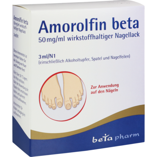 Verpackungsbild(Packshot) von AMOROLFIN beta 50 mg/ml wirkstoffhalt.Nagellack