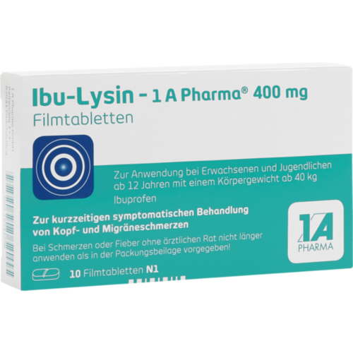 Verpackungsbild(Packshot) von IBU-LYSIN 1A Pharma 400 mg Filmtabletten