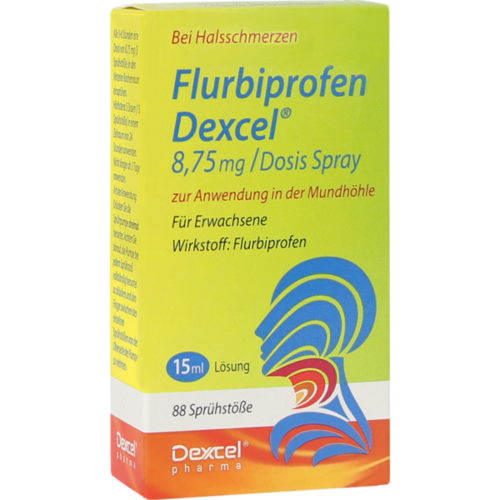 Verpackungsbild(Packshot) von FLURBIPROFEN Dexcel 8,75 mg/Dos.Spray Mundhöhle